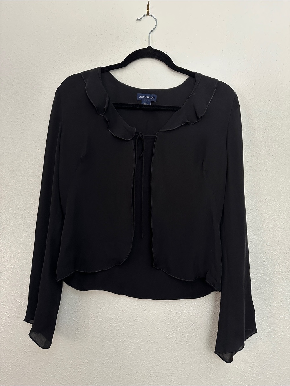 Ann Taylor Long Sleeve Silk Cropped Cardigan